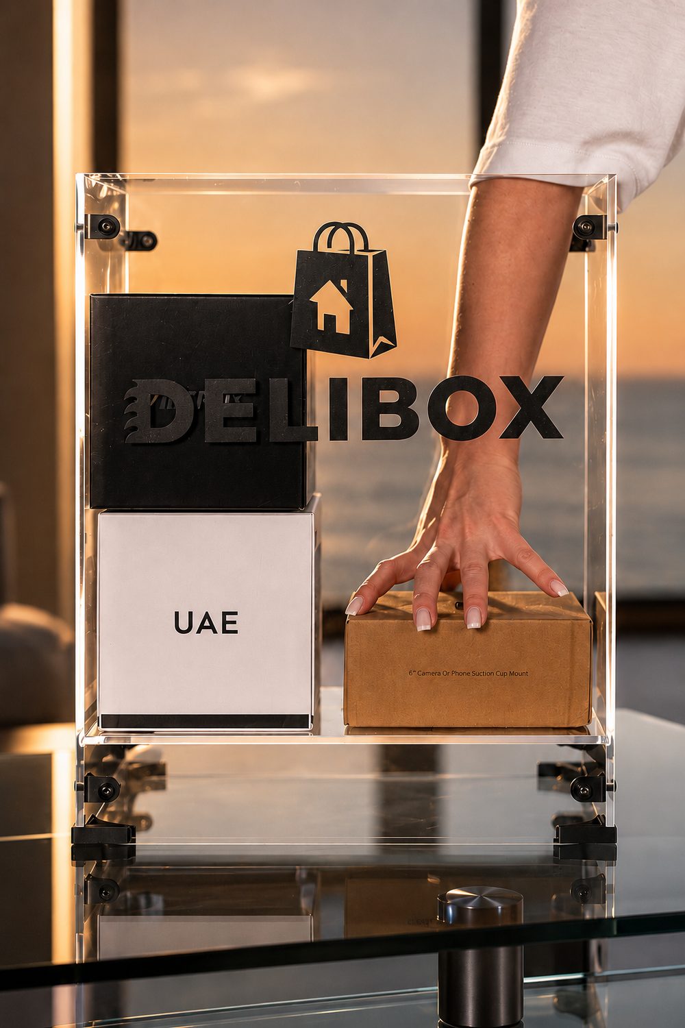 Delibox receiving a parcel inside the acrylic box